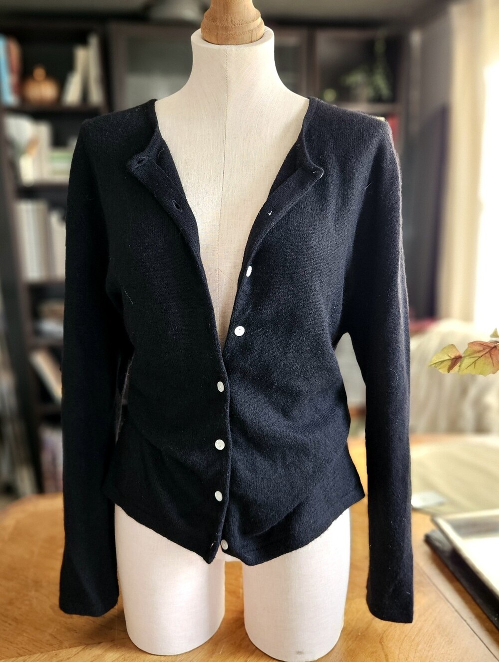 Black Cashmere Button Up Autumn Cardigan Sweater Large
